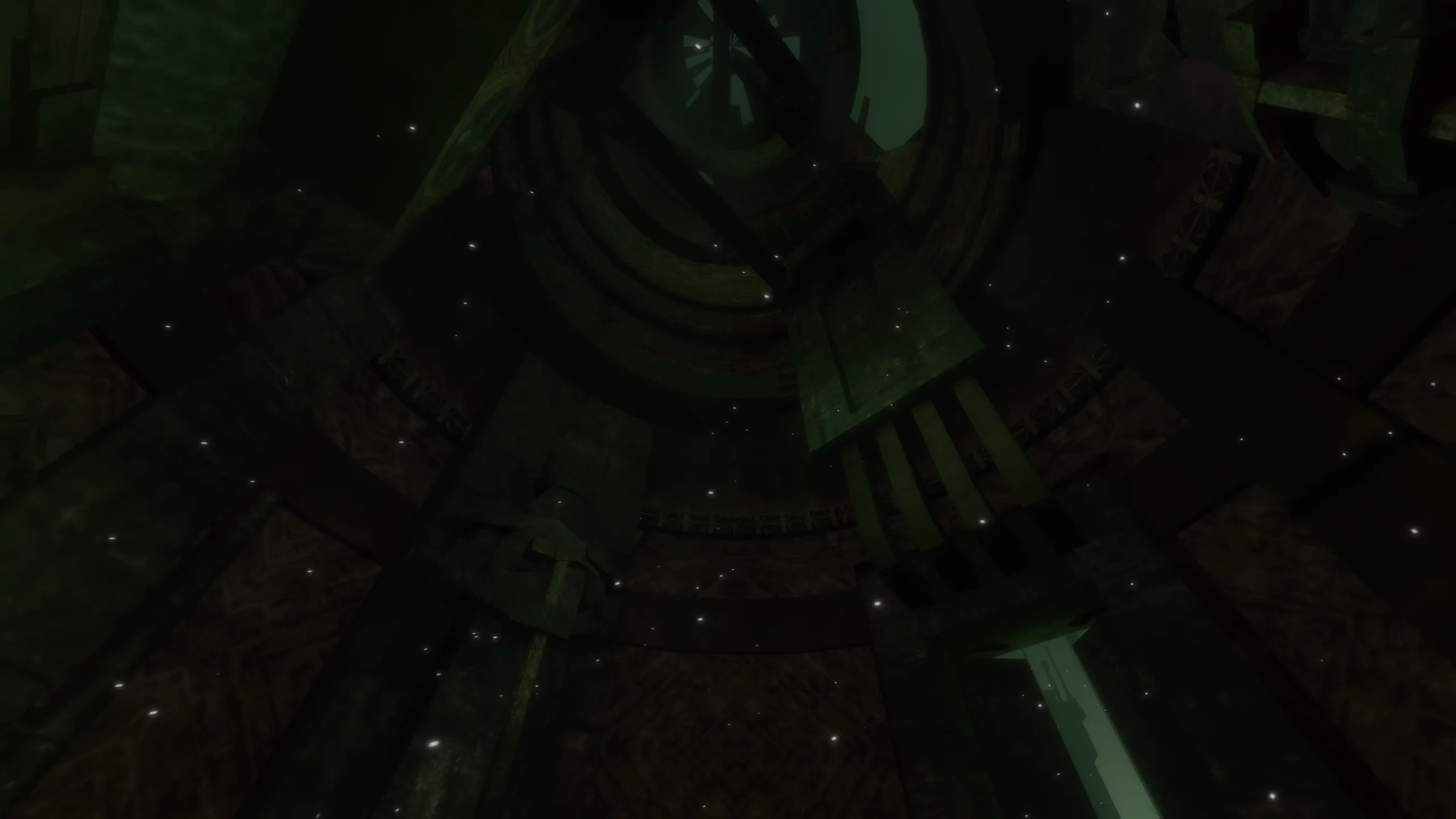 Looking up through a ringed stone shaft